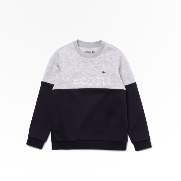 Lacoste SPORT Colorblock Fleece Sweatshirt - Mikiny Dětské Šedé / Tmavě Blankyt Blankyt / Bílé | CZ-